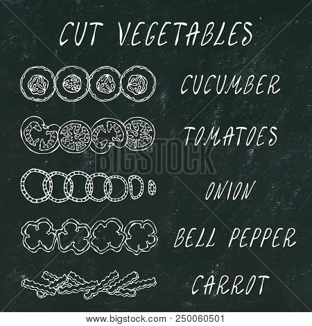 Cut Vegetable Set. Cucumber, Tomato, Onion Rings, Pepper. Coocing Ingredients. Fresh Harvest. Food C