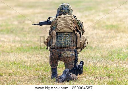 German Soldier With A Rifle On A Training Course