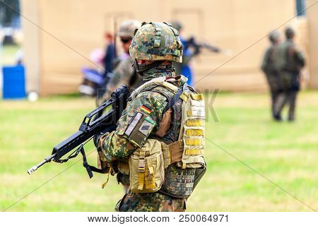German Soldier With A Rifle On A Training Course