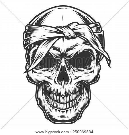 Skull In Vintage Stule With Patch. Vector Illustration