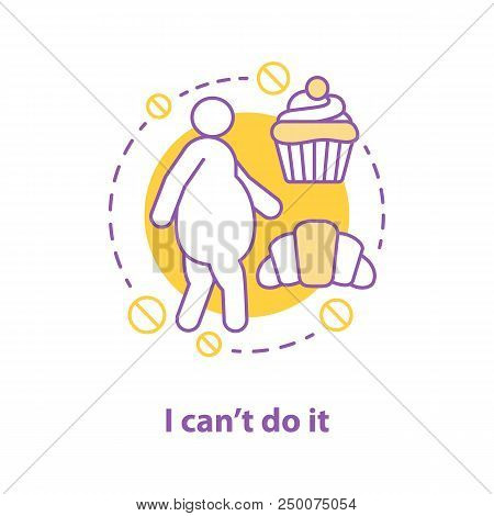 Obesity Concept Icon. Feeling Powerless To Lose Weight Idea Thin Line Illustration. Vector Isolated 