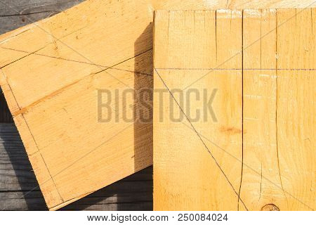 Two Boards Lie With Lines Of Marking For Construction