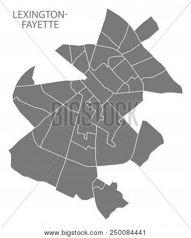 Lexington-fayette Kentucky City Map With Neighborhoods Grey Illustration Silhouette Shape