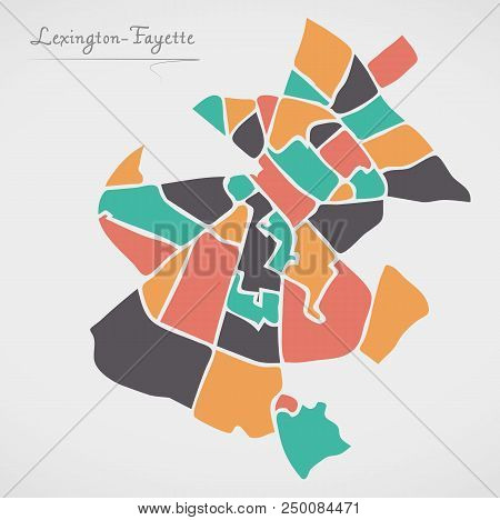 Lexington-fayette Kentucky Map With Neighborhoods And Modern Round Shapes