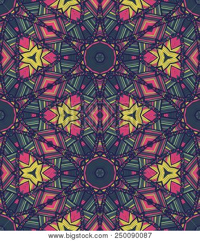 Vector Seamless Ethnic Pattern With Axial Symmetry. Can Be Used For Fabric, Textile, Packaging Paper