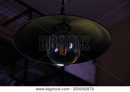 Vintage Luxury Interior Defocused Lighting Decor Background Texture. Old Vintage Light Bulb Lamps. R