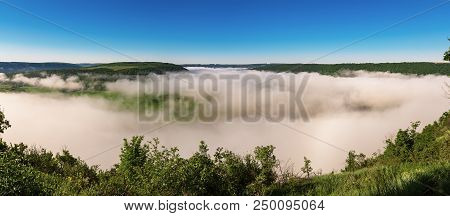 Dnister River Landscape In Ternopil Region Of Western Ukraine. Idillyc View From Above In The Mornin
