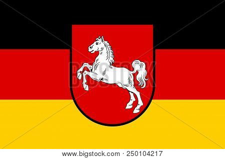 Flag Of Lower Saxony Is A German State Situated In Northwestern Germany. 3d Illustration