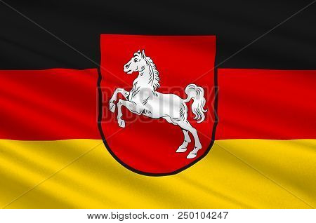 Flag Of Lower Saxony Is A German State Situated In Northwestern Germany. 3d Illustration