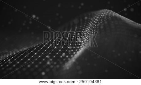 Data Technology Illustration. Abstract Futuristic Background. Wave With Connecting Dots And Lines On