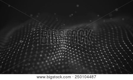 Data Technology Illustration. Abstract Futuristic Background. Wave With Connecting Dots And Lines On