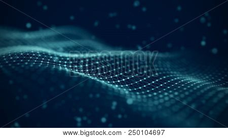Data Technology Illustration. Abstract Futuristic Background. Wave With Connecting Dots And Lines On