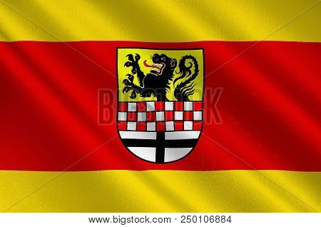 Flag Of Maerkischer Kreis Is A District In Central North Rhine-westphalia, Germany. 3d Illustration