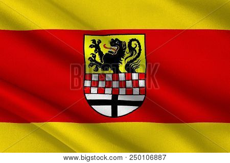 Flag Of Maerkischer Kreis Is A District In Central North Rhine-westphalia, Germany. 3d Illustration