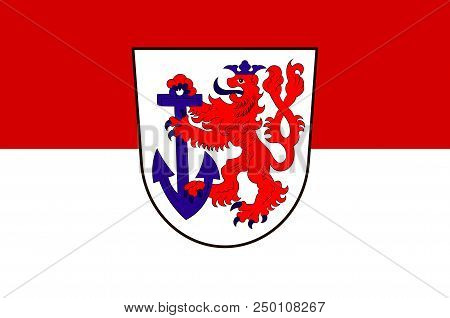 Flag Of Duesseldorf Is The Capital City Of North Rhine-westphalia In Germany. 3d Illustration