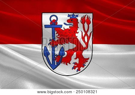 Flag Of Duesseldorf Is The Capital City Of North Rhine-westphalia In Germany. 3d Illustration