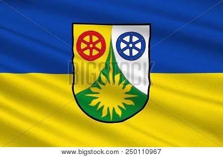 Flag Of Donnersbergkreis Is A District In The Middle Of Rhineland-palatinate, Germany. 3d Illustrati
