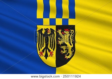 Flag Of Rhein-hunsrueck-kreis Is A District In The Middle Of Rhineland-palatinate, Germany. 3d Illus