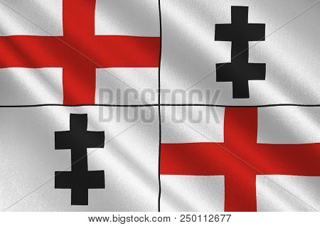 Flag Of Merzig Is The Capital Of The District Merzig-wadern, In Saarland, Germany. 3d Illustration