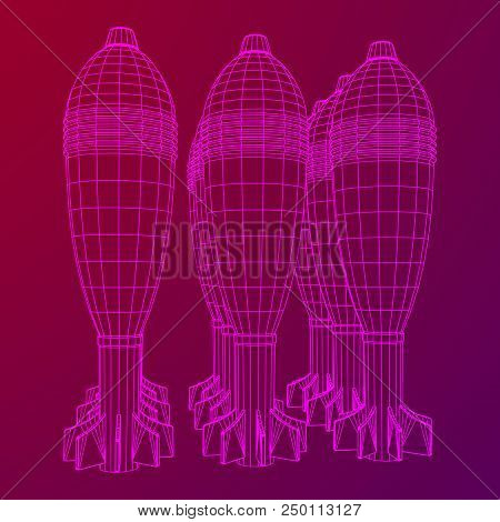Missile, Nuclear Bomb Or Mortar Mine Wireframe Low Poly Mesh Vector Illustration