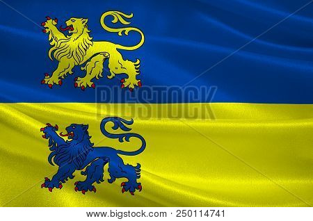 Flag Of Schleswig-flensburg Is A District In Schleswig-holstein, Germany. 3d Illustration