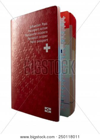Swiss Passport Close Up On White Background Isolated Switzerland Citizenship