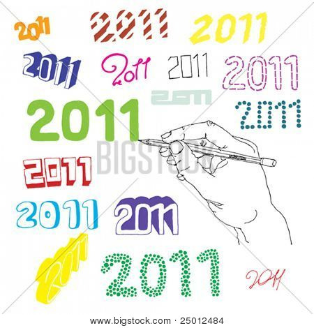 sada ručně kreslenými 2011 na bílém pozadí