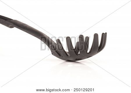 One Whole Kitchen Tool Black Spaghetti Spoon Plastic Nylon Isolated On White