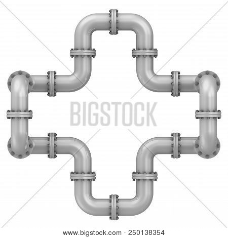 Curved Bends With Flanges. Connections Of Bends In Form Of Cross. Isolated. 3d Illustration