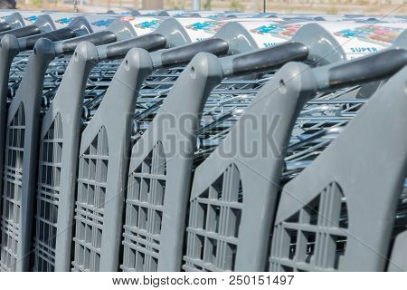Wire Modern Supermarket Shopping Cart Symbol Of Consumerism