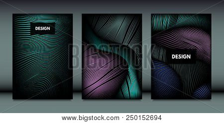 Geometry. Abstract Background Set With Movement And Volume Effect. Covers With Vibrant Gradient And 