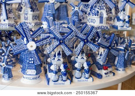 Typical Delft Blue In A Souvenir Shop In Delft, The Netherlands