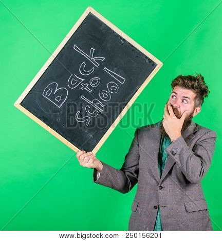 Keep Working. Teacher With Tousled Hair Stressful About School Year Beginning. Teacher Bearded Man H
