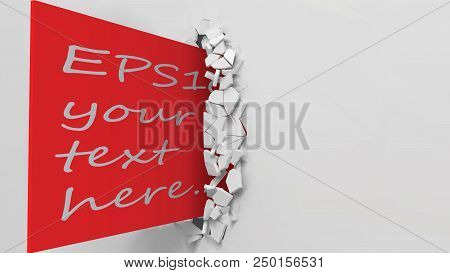 Vector Illustration Of Exploding Wall And Red Business Card. With Free Area On Red Card Suitable For
