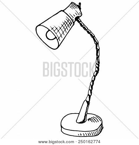 Table Lamp. Vector Illustration Of Retro Table Lamp. Hand Drawn Old Reading Lamp.