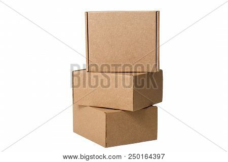 Delivery, Moving, Package And Gifts Concept - Pile Of Stacked Self-gathering Cardboard Boxes Isolate