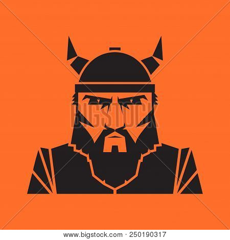 Head Of Viking Barbarian Wearing A Helmet, Vector Illustration