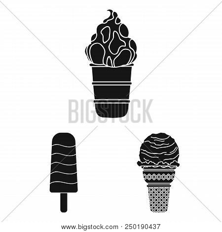 Different Ice Cream Black Icons In Set Collection For Design. Dessert And Sweetness Vector Symbol St