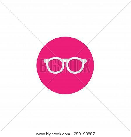 White Flat Hipster Glasses In Pink Circle Icon. Isolated On White. Unisex Student Eyeglasses. Vector