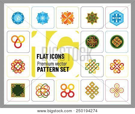 Pattern Icon Set. Hexagon Pattern Infinite Knot Traditional Knot Chinese Amulet Round Pattern Creati