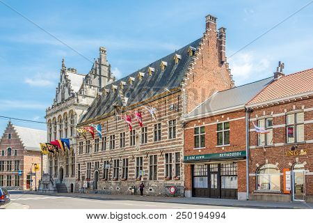 Zoutleeuw,belgium - May 17,2018 - View At The Town Hall In Zoutleeuw. Zoutleeuw Is A Municipality An