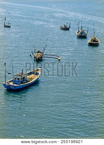 Fishing Motor Boats In Water, Ratnagiri, Maharashtra, India.
