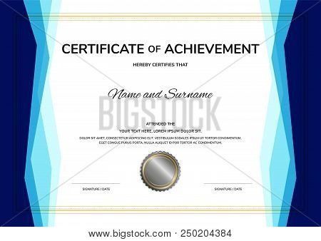 Luxury Certificate Template With Elegant Border Frame, Diploma Design For Graduation Or Completion