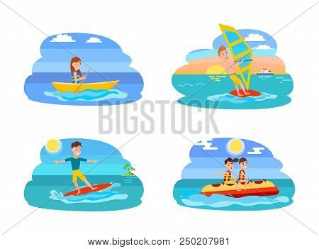 Boating Collection Summer, Windsurfing And Surfing Boy, Banana Boat Set Of Summer Sport, Shealthy Li