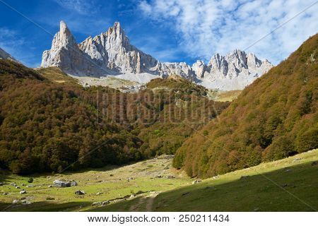 Aiguille Ansabere Peak in Lescun Cirque, Aspe Valley, Pyrenees, France.