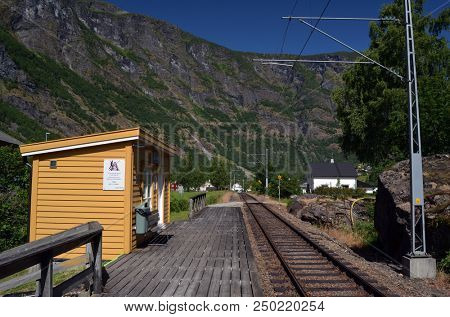 Famous Railroad Flamsbahn. 
It is considered the most picturesque road in Europe. June 17,2018. Flam, Norway, Scandinavia.