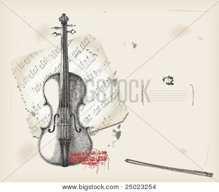 Violin ritning-musik instrumenterar med poäng-bakgrund