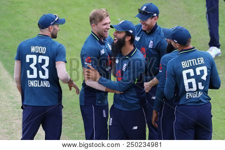 LEEDS, ENGLAND - JULY 17: David Willey celebrates a wicket during the 3rd Royal London One day International match between England and India at Headingley Cricket Ground on July 17, 2018 in  England. 