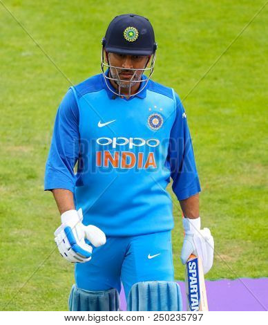 LEEDS, ENGLAND - JULY 17: MS Dhoni walks off after being dismissed during the 3rd Royal London One day International match between England and India at Headingley Cricket Ground on July 17, 2018