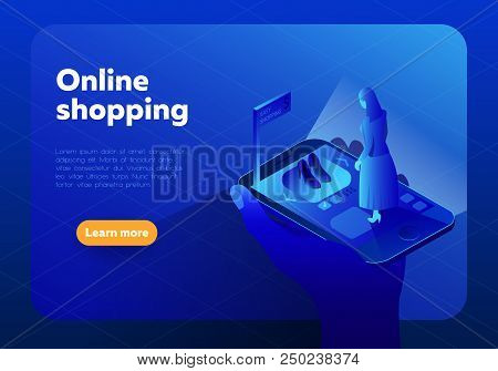 Online Shopping Isometric Vector Illustration.internet Shop Store In Smartphone With Customer.